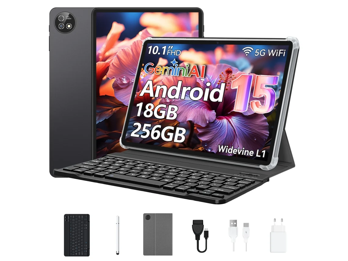 Tablet Vanwin K30 Android 15 Teclado Bluetooth Capa Em Pele 6 Gb De Ram 256 Rom Versão Wifi Preto (memória Expandida)
