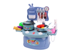 Brinquedos de cozinha de plástico ATS com comidinhas de mentira, frutas e legumes para crianças e meninas, cor azul.