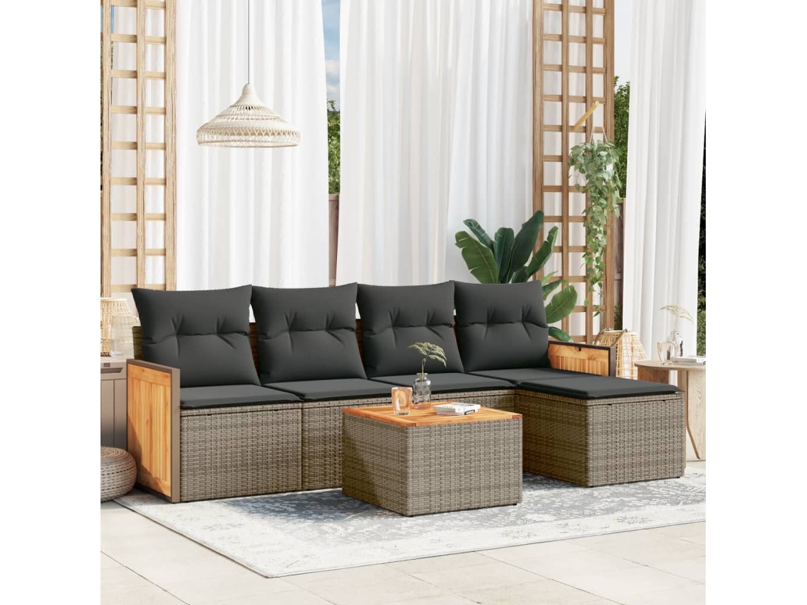 Vidaxl 6 Pcs Conjunto Sofás De Jardim Com Almofadões Vime Cinzento