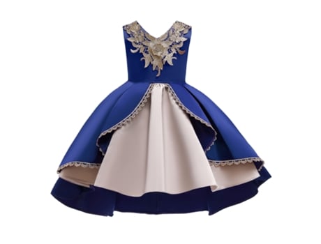 Vestido NNJXD Princesa Manga Bordado Poliéster para Menina (110 cm - Azul)