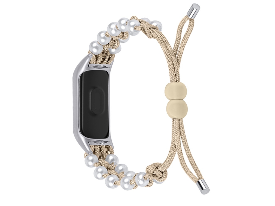 Bracelete de Nylon Decoração Pérola Ajustável Corda Trançada para Xiaomi Mi Band 3/4 Damasco