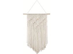 Pendente de Parede em Macramê, Decoração de Casa, Tapestry Mão Tecida, Interior e Exterior (branco retangular)