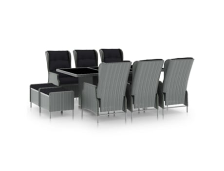 Conjunto de Refeição com 9 Peças com Almofadas (200 x 100 x 74 - Ratán - Cinzento)