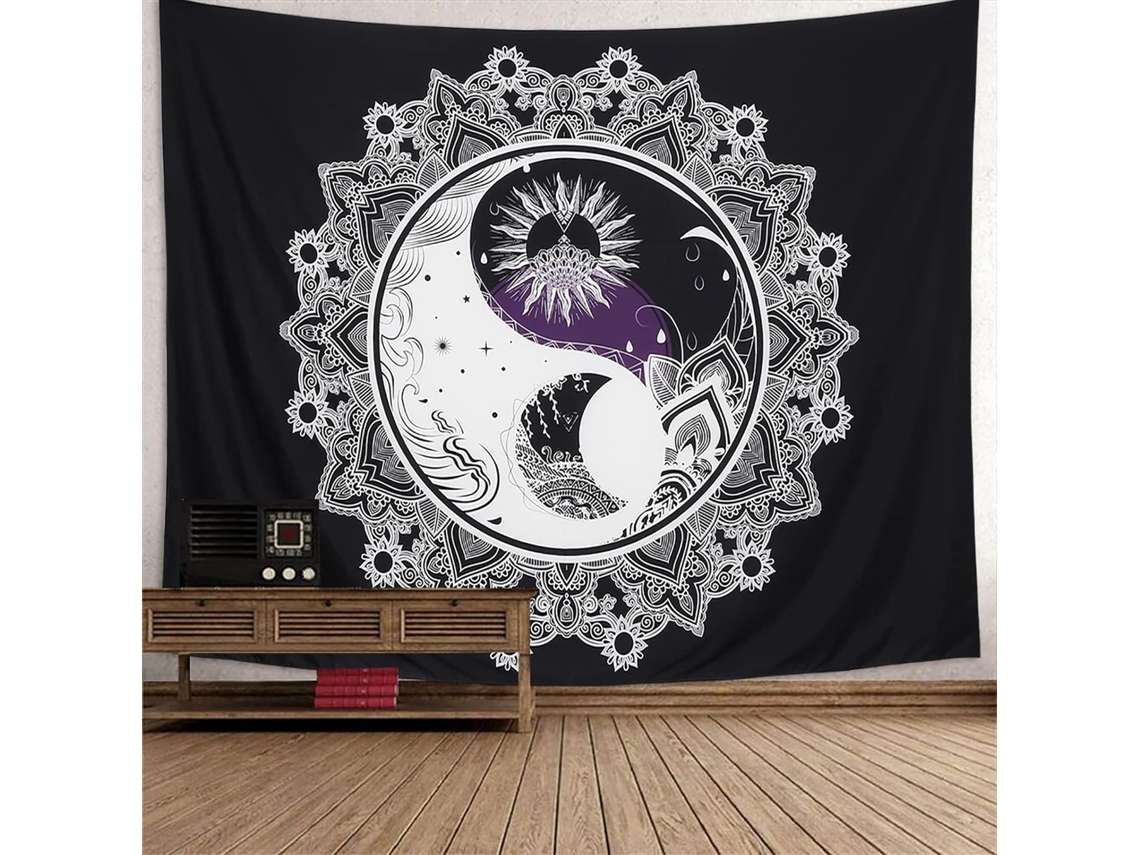 Tapeçaria Psicodélica de Parede com Sol e Lua, Símbolo Yin Yang H BRILVIBERA