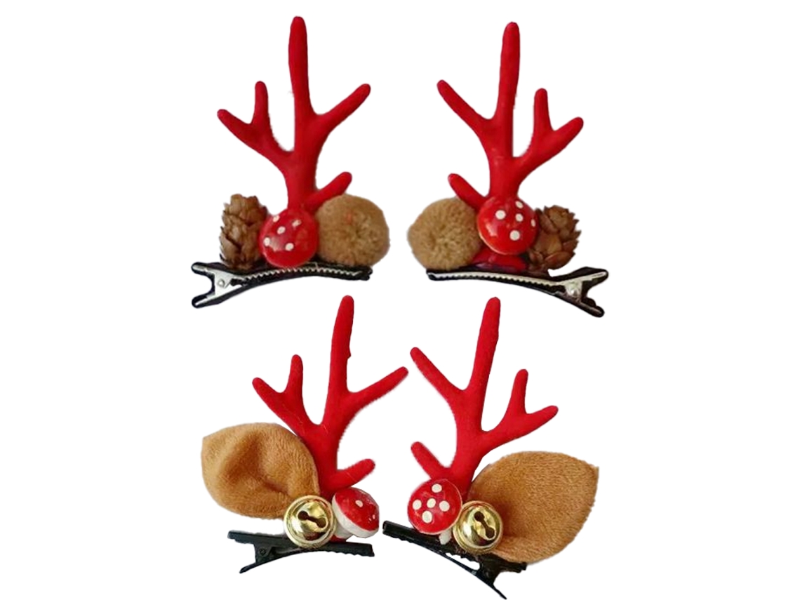 2 Peças de Grampos de Chifre de Natal Sinos Vermelhos + Pinhas Vermelhas AURUM
