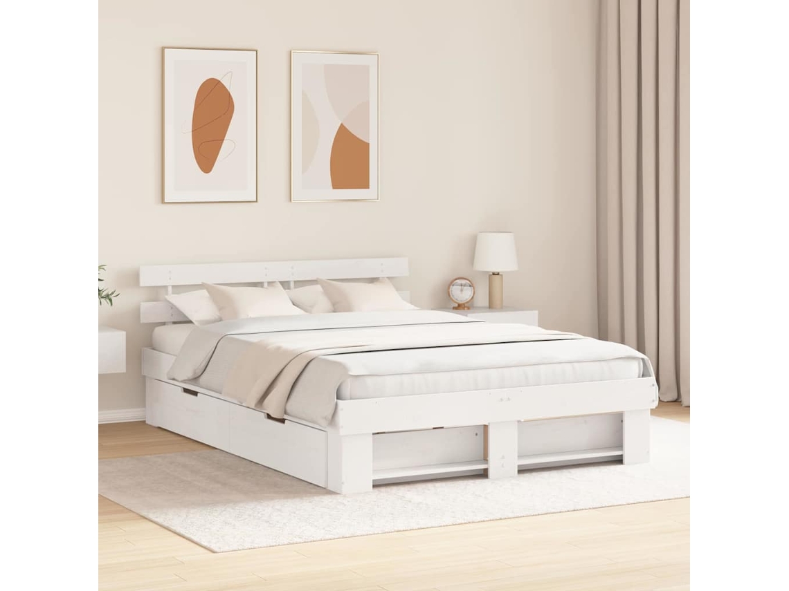 Vidaxl Estrutura da Cama com Cabeceira com Gaveta Branco 150 X 200 Cm