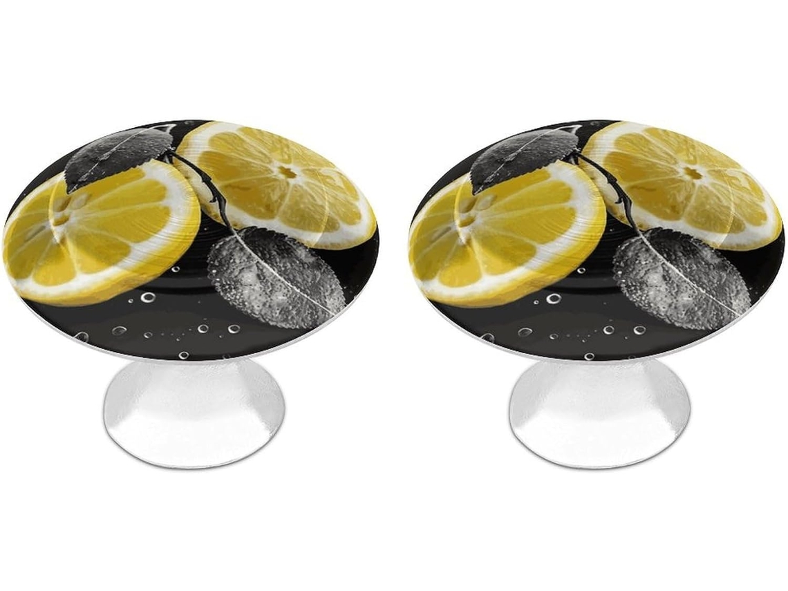 Conjunto De 2 Puxadores Aço Inoxidável Para Armários Cozinha, Personalizados Com Limão, Em Preto E Branco, Para Gavetas