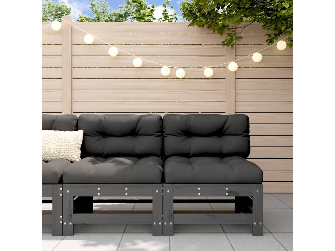 Vidaxl Sofás De Centro Para Jardim 2 Pcs Madeira Pinho Maciça Cinzento