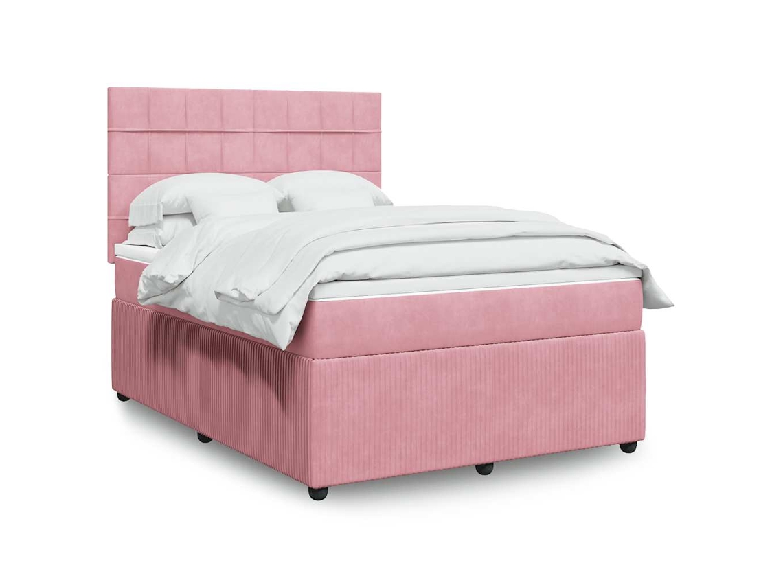 Vidaxl Cama Com Molas/colchão 140x190 Cm Veludo Rosa