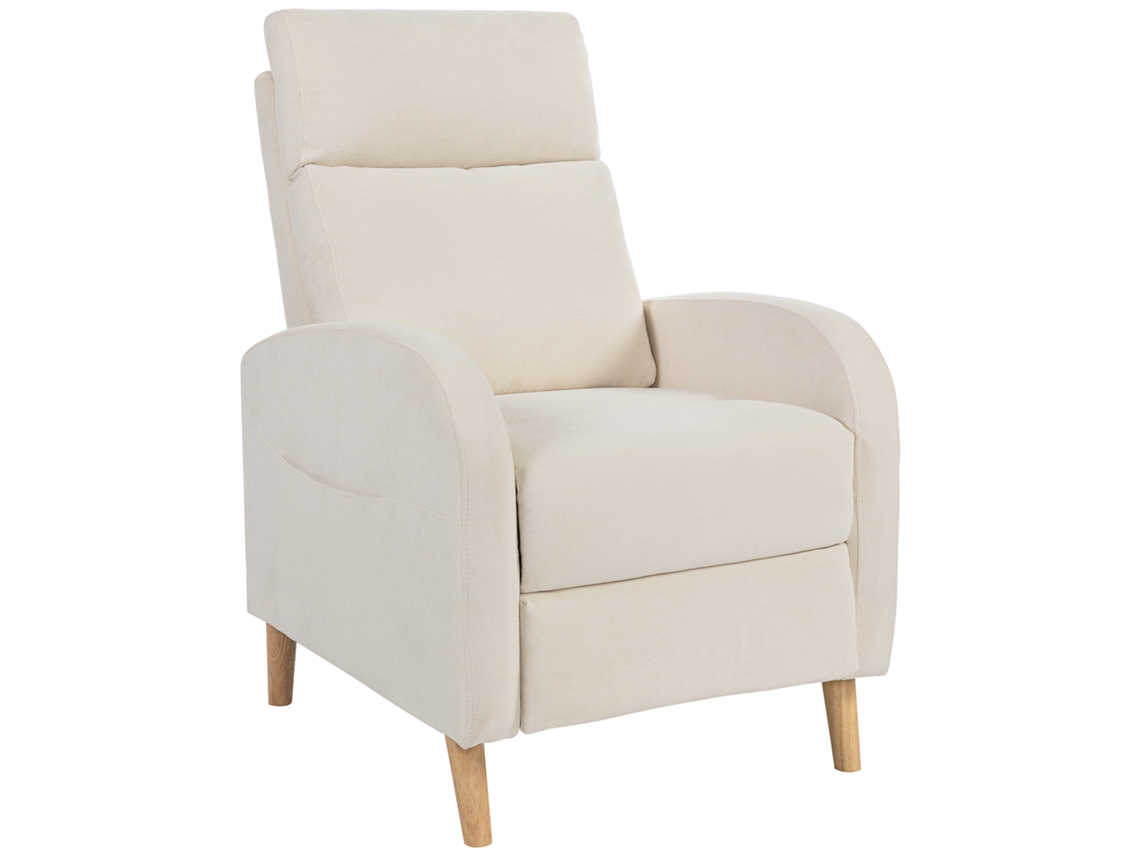 Poltrona Reclinável Manual Estofada S/MARCA (em Linho Sintético, 68x90x106 Cm, Creme, Apoio para os Pés, Bolso Lateral)
