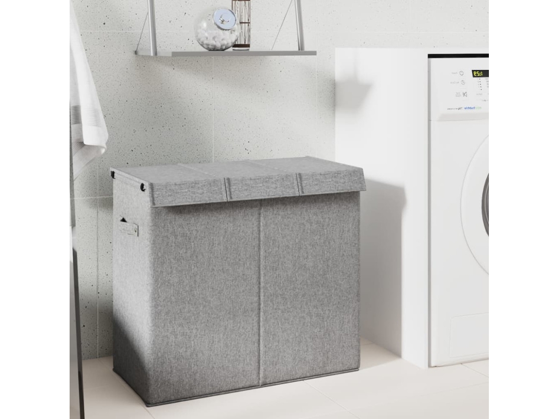 Cesto de Roupa Dobrável Cinza 64, 5x34, 5x59 Cm em Linho Sintético BRILVIBERA