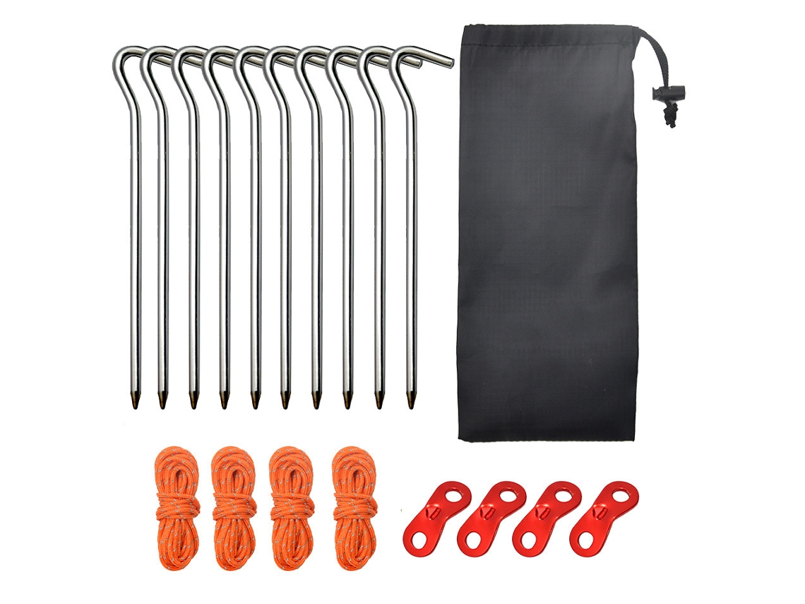 Conjunto de 10 Estacas, Cordas e Ilhós para Camping AQUAFORGE