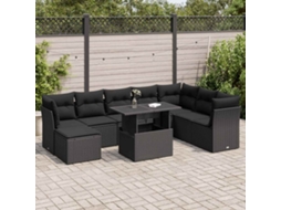 Vidaxl 9 Pcs Conjunto De Sofás P/ Jardim C/ Almofadões Vime Pe Preto