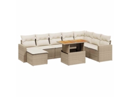 Conjunto de 9 Sofás para Jardim com Almofadões Vime Pe Bege MAISON EXCLUSIVE (90x200 cm)