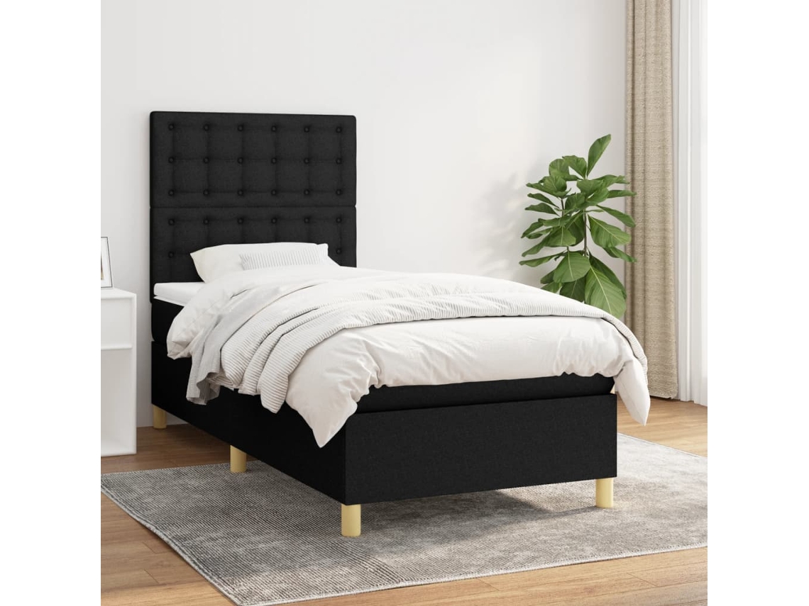 Vidaxl Cama Com Molas/colchão 90x190 Cm Tecido Preto