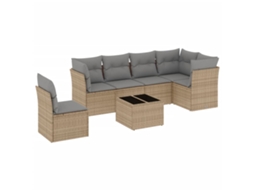 Maison Exclusive - 7 Pcs Conjunto De Sofás P/ Jardim Com Almofadões Vime Pe Bege