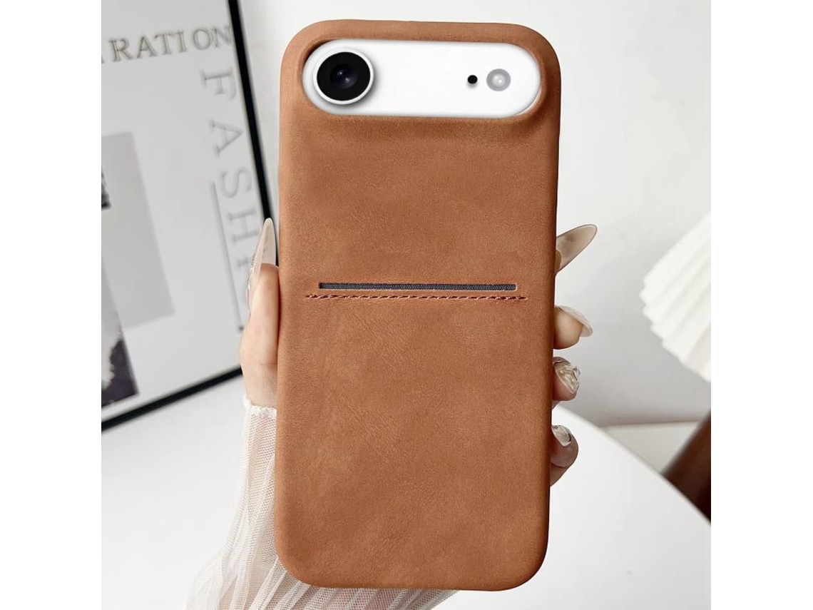 Capa Para Iphone 17 Air - Pele De Carneiro Genuína Com Compartimento Para Cartão