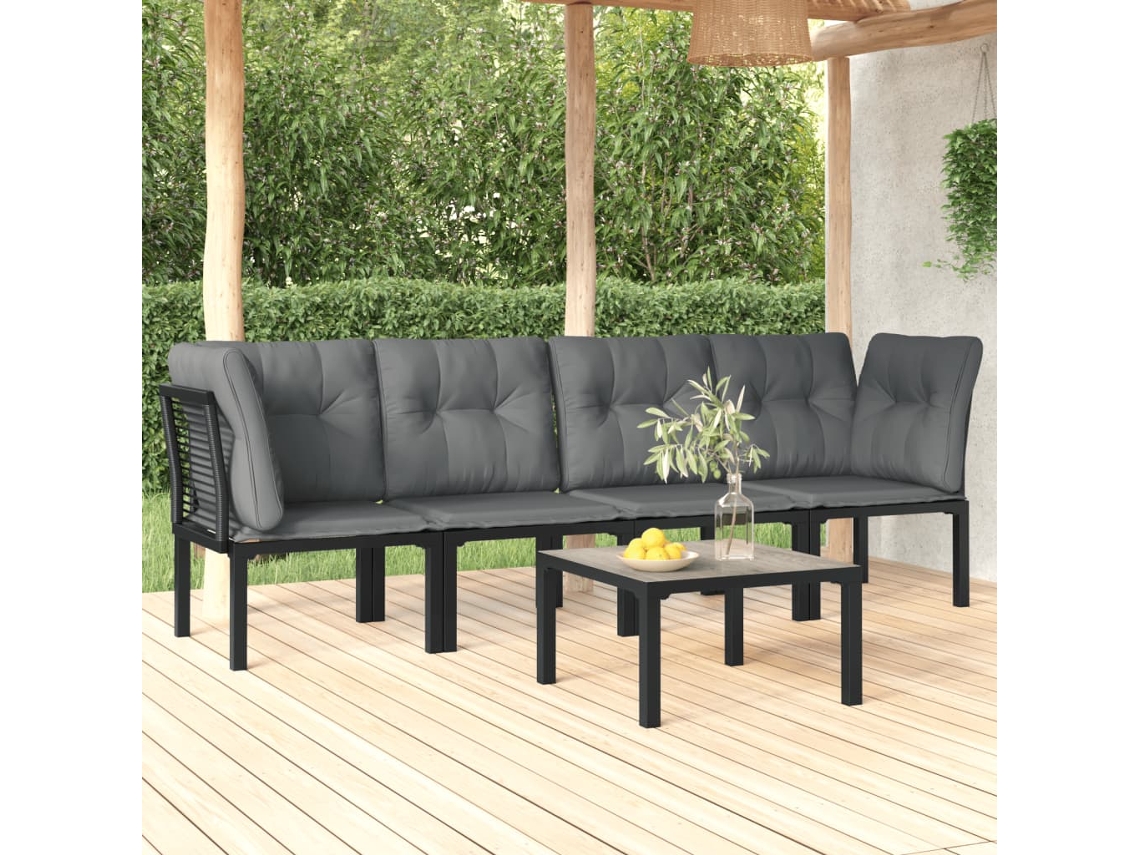 Vidaxl 5 Pcs Conjunto Lounge De Jardim Vime Pe Preto/cinzento