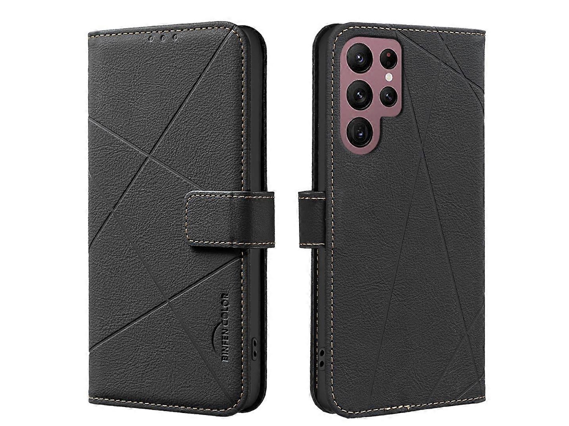 Capa De Couro Para Celular Com Padrão Geométrico Rfid