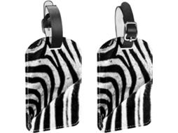 Conjunto De 2 Etiquetas Bagagem Em Couro Sintético, Estampa De Zebra, Preto Branco