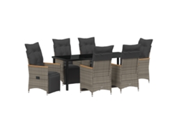 Conjunto 7 Conjunto De Jantar Para Jardim Vidaxl Cinzento Vime Pe (200 X 80 X 73 Cm)