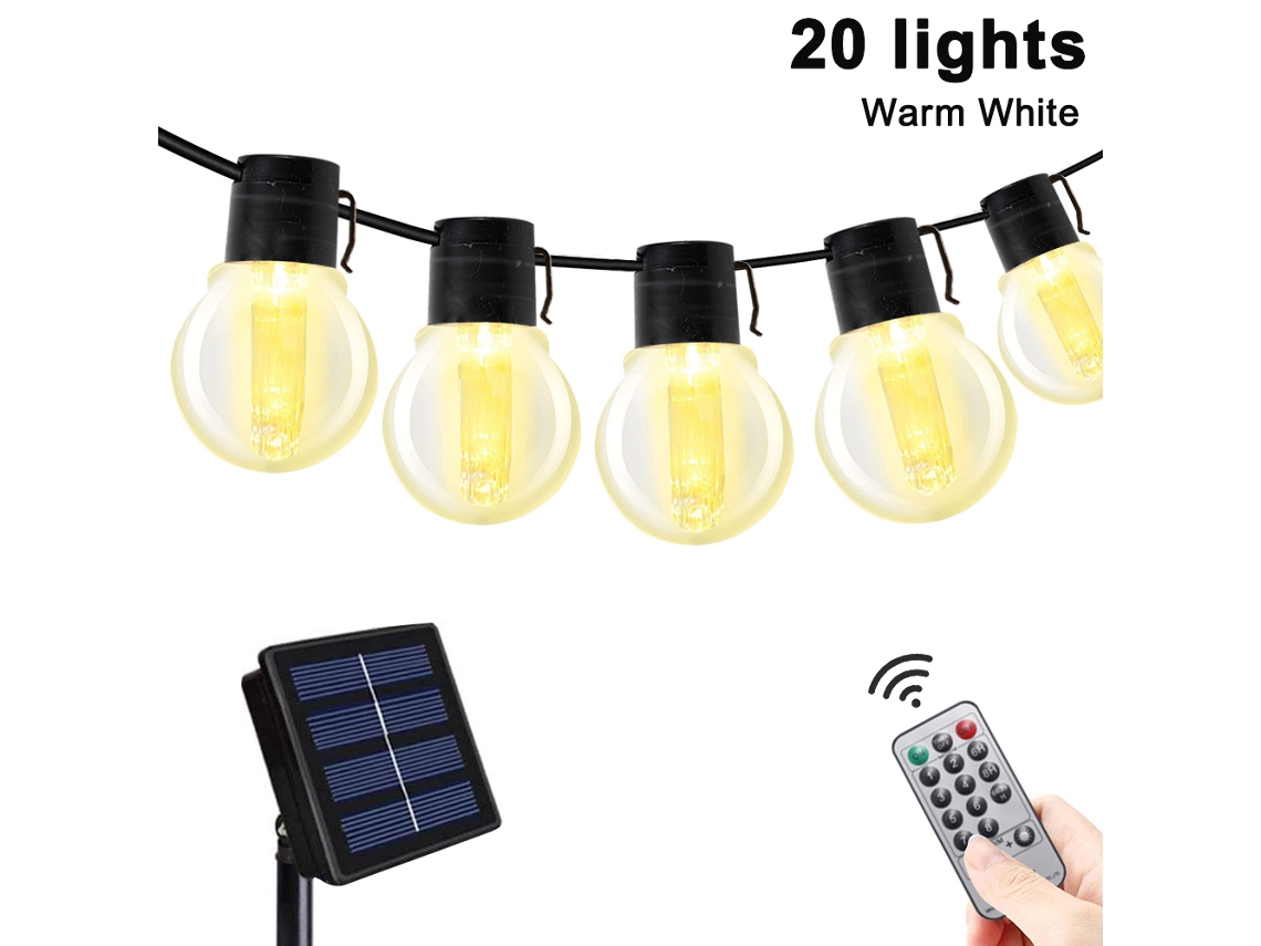 Luzes de Corda Solares Luzes de Pátio Ao Ar Livre Luzes Suspensas G50 À Prova D'Água Movidas a Energia Solar com 20 Lâmpadas Led Inquebráveis para Fes