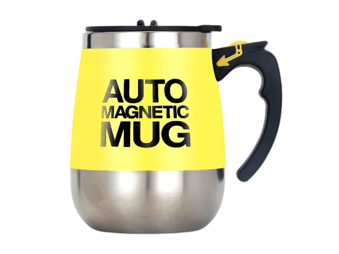 Caneca Térmica Automática Recarregável em Aço Inoxidável com Agitador Magnético, Caneca Térmica Inteligente e Criativa. MDUG (amarela)