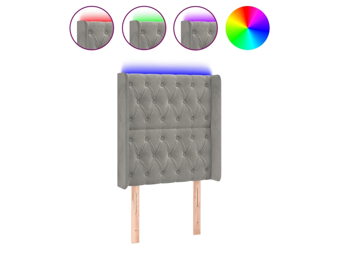 Led Headboard, Led Headboards Vidaxl Cinzeto Veludo (83 X 16 X 118/128 Cm)