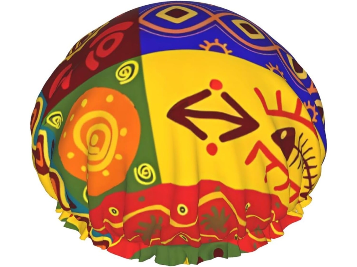Touca De Banho Com Estampa Africana Tradicional – Reutilizável, Dupla Camada, Essencial Para Viagens, Ideal Para Hotéis