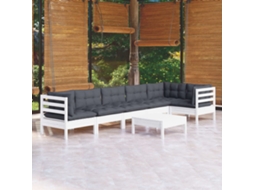 Vidaxl 7 Pcs Conjunto Lounge De Jardim C/ Almofadões Pinho Branco