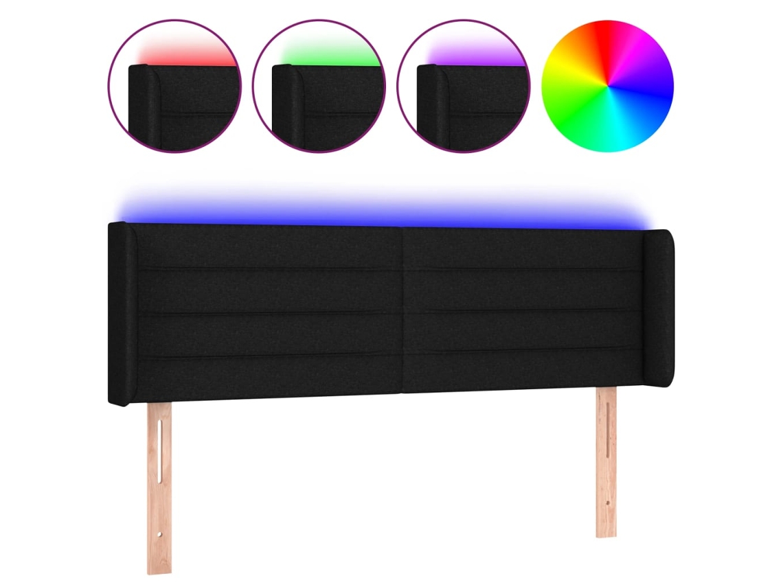 Cabeceira de Cama com Luzes Led Tecido Preto MAISON EXCLUSIVE (147x16x78 cm)