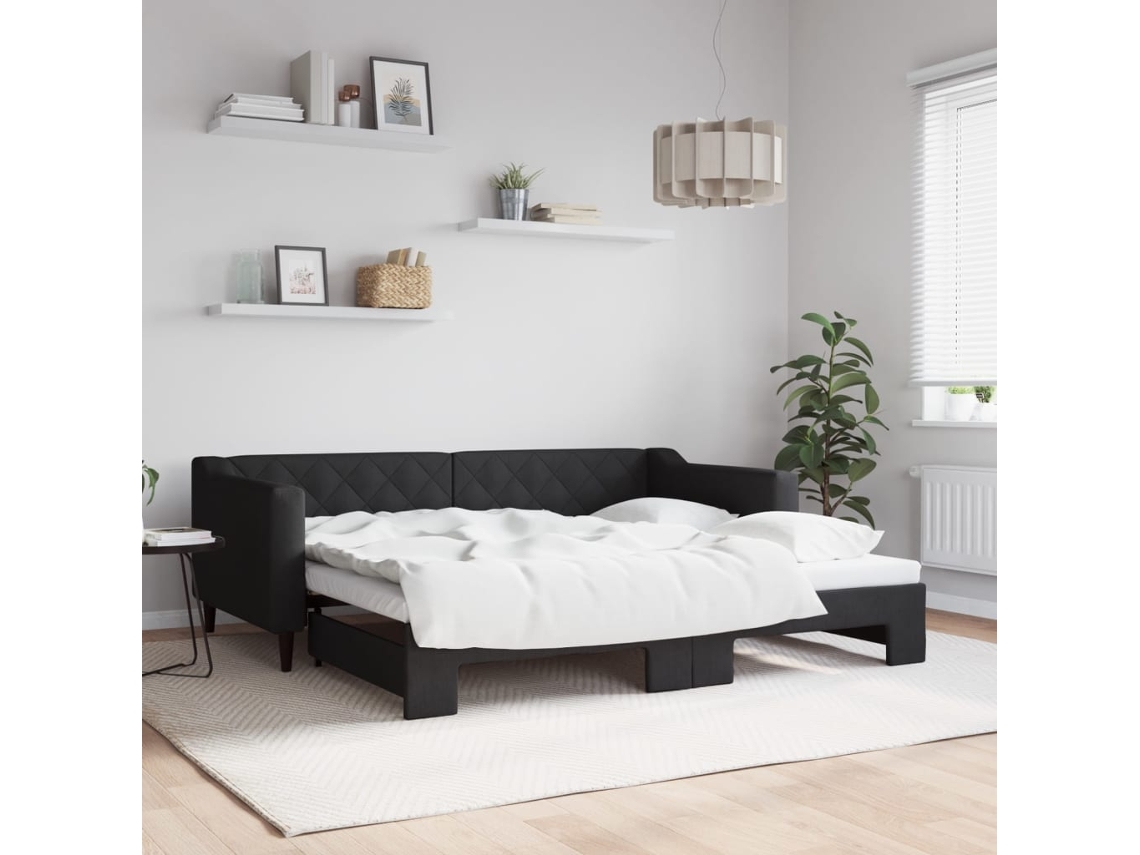 Sofá cama con cajón 90x190 cm Tela negra