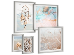 Conjunto De Pinturas Ruas, Mar, Praia, Cítricos Moldura Prateada Quadros Para O Escritório Espelharte (conjunto De 5 Imagens)