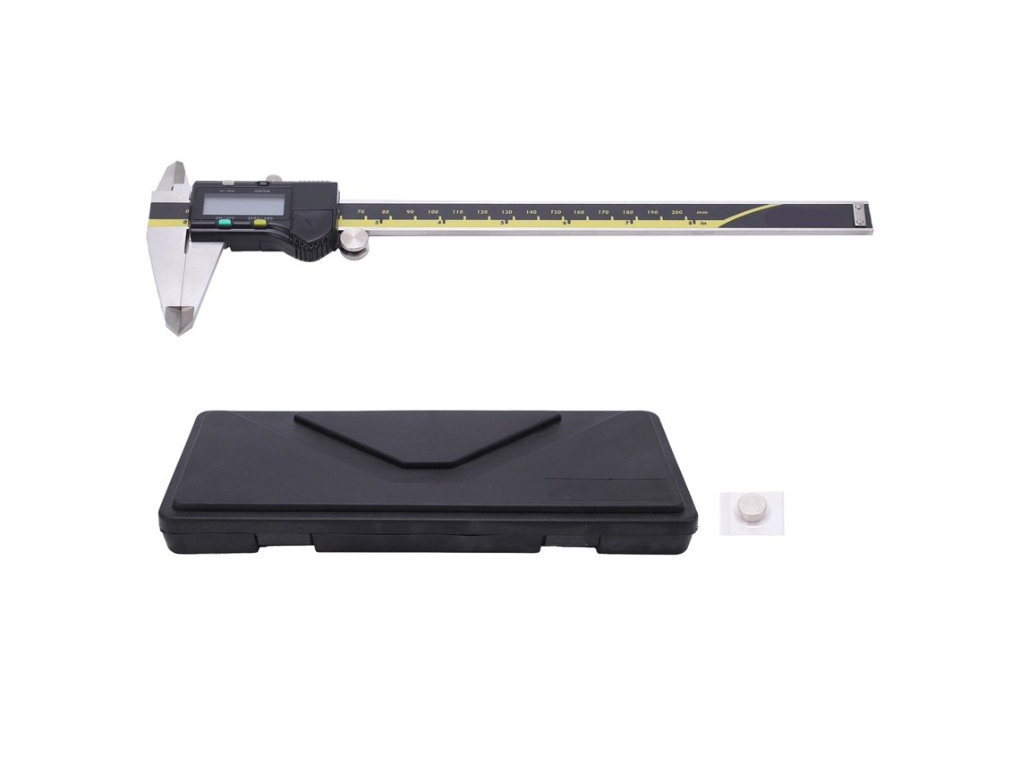Paquímetro digital eletrônico de 200 mm com precisão de 0,01 mm e display LED.