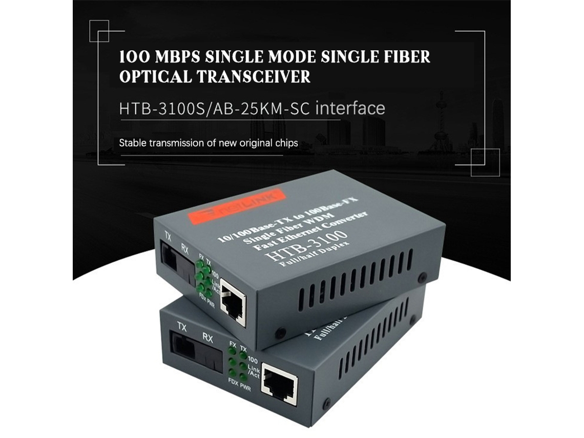 Transmissor E Receptor De Fibra Óptica Transceiver 100m Com Interface Rj45 Htb-3100-ab-25km