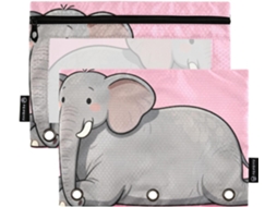 Pasta Plástica Rosa Com Estampa De Elefante, Janela Transparente E Fechamento Com Zíper Estojo Multicolorido Fichário De
