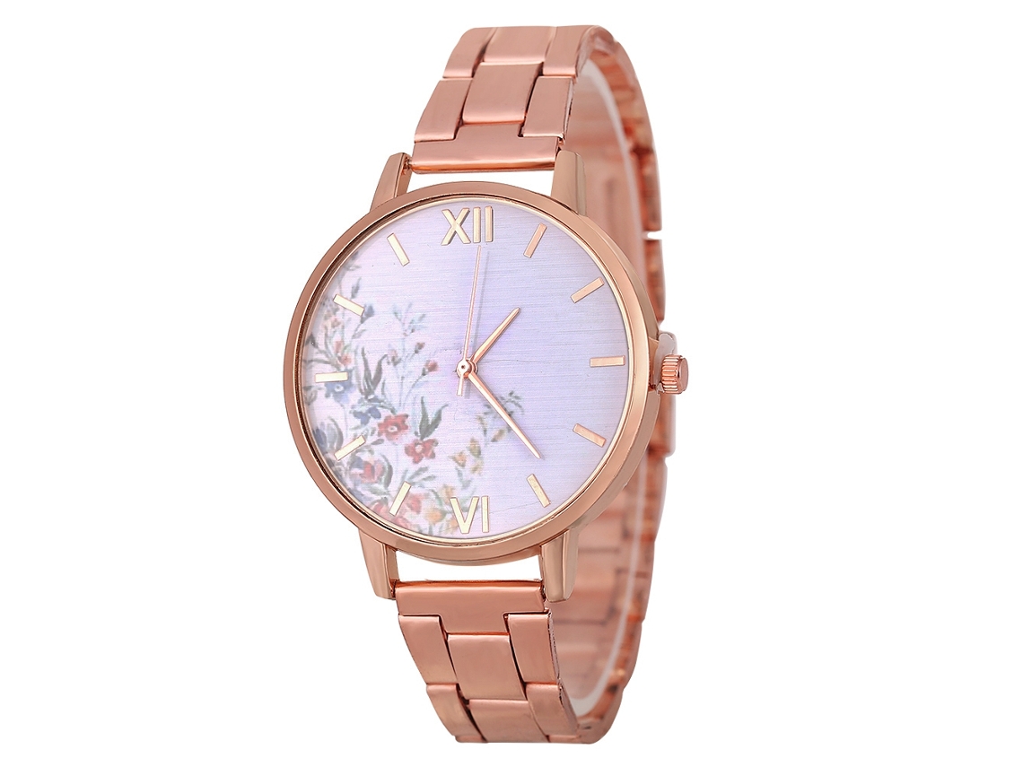 Reloj De Pulsera Unisex De Acero Con Correa De Acero Cuarzo Moda Oro Rosa Zhoulianfa