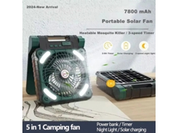 Ventilador Solar Multifuncionais Para Tenda De Campismo 5 Em 1, Bateria De 7800 Mah, Banco De Potência, Luz Led, Painel Solar, Sistema De Dorschetch Eficien