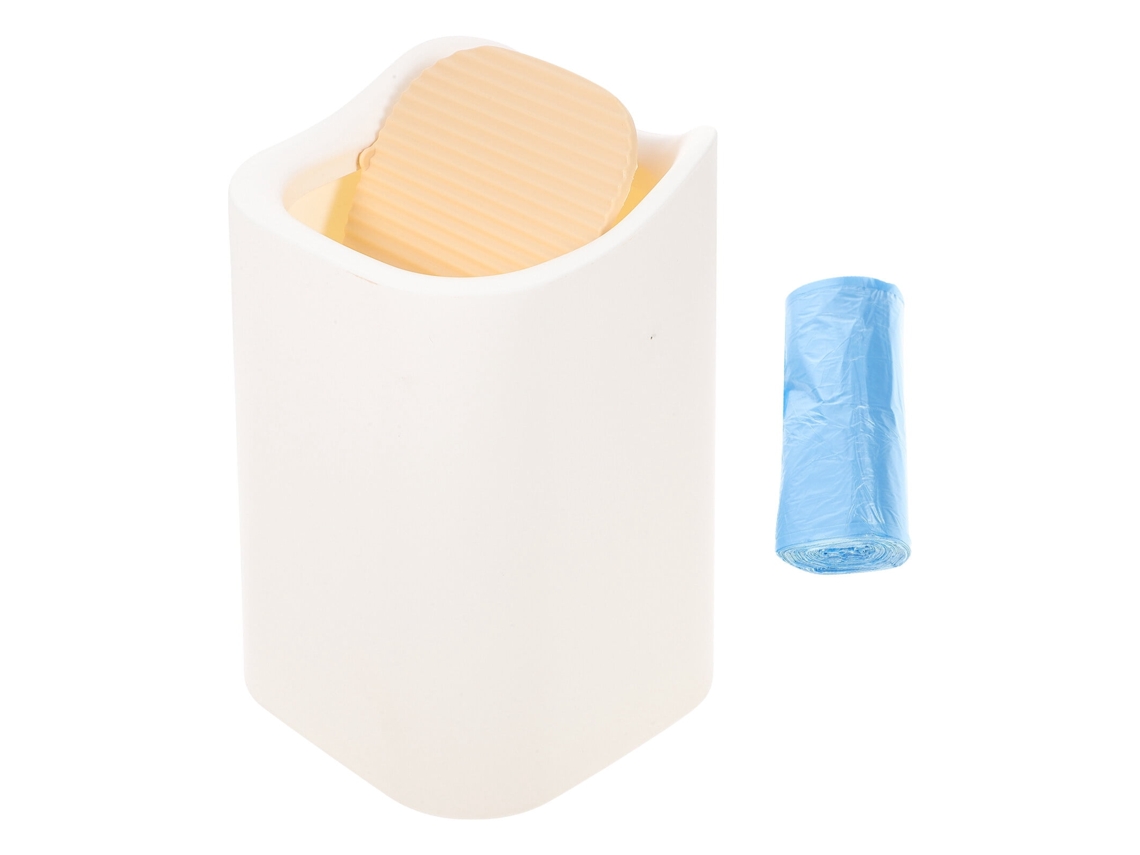 Lixeira moderna e compacta de plástico com tampa, ideal para banheiro, penteadeira, escrivaninha e mesa de centro.