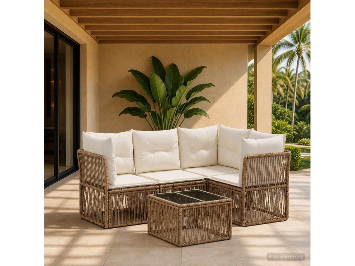 Vidaxl Conjunto De Sofá De Jardim 5 Unid. Bege Vime Pe