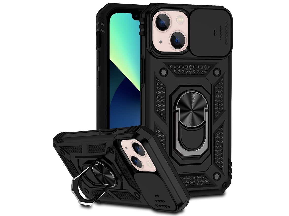 Suporte Casa Slide Câmara Para Iphone 13 Pele Sintética Preto