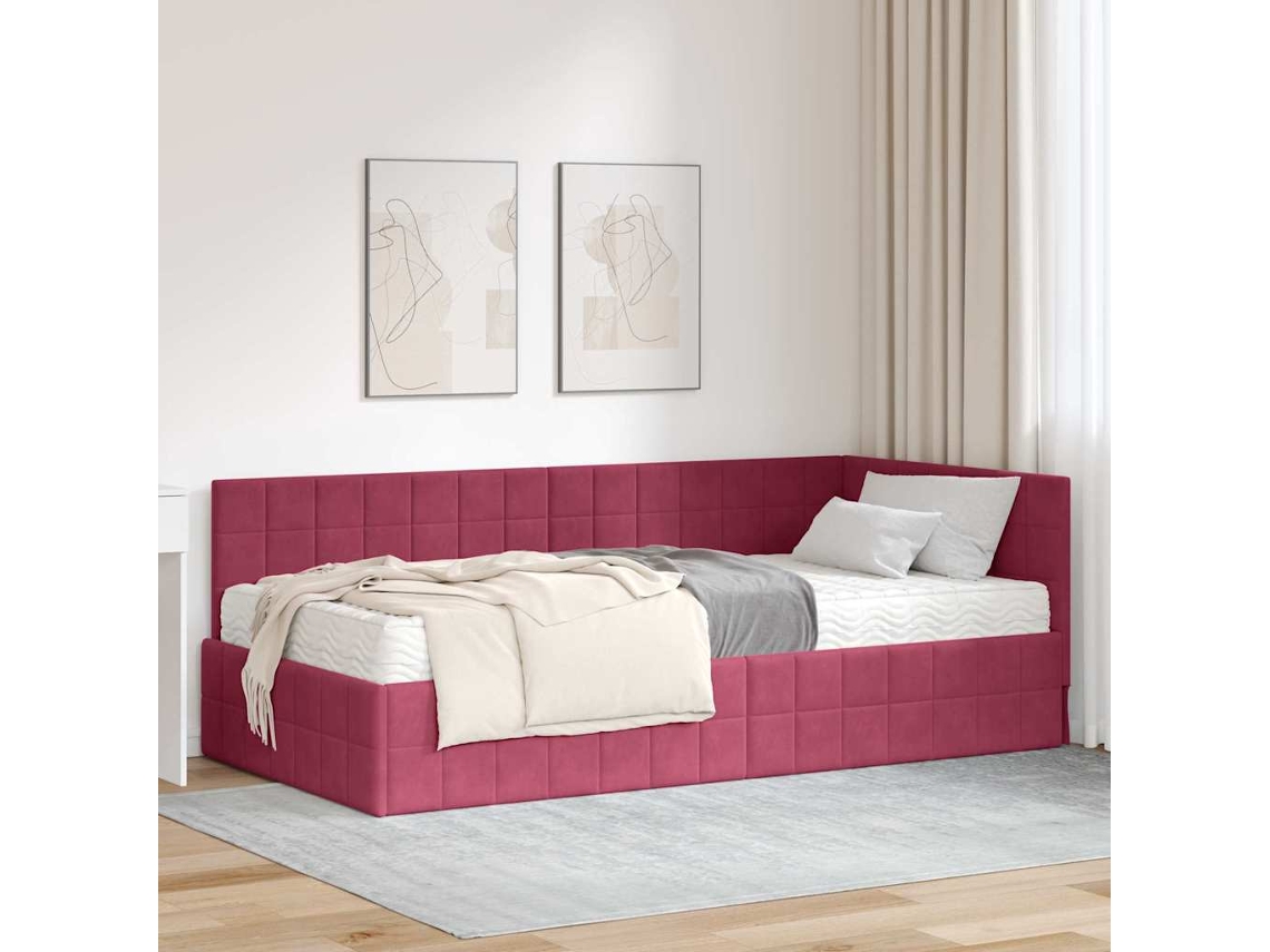 Vidaxl Estrutura De Cama De Canto Com Colchão 2 Unid. Verde Veludo