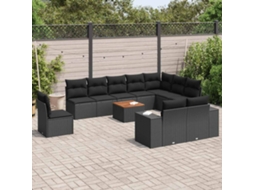 Vidaxl 11 Pcs Conjunto Sofás De Jardim C/ Almofadões Vime Pe Preto