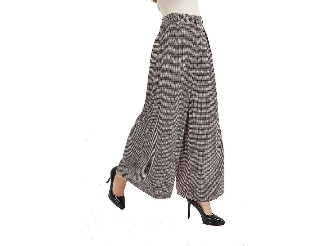 CULOTTES Fasst de Pierna Alta e Larga para Mulher com Cintura Alta e Fecho de Zíper