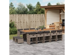 Vidaxl 15 Pcs Conjunto Jantar P/ Jardim C/ Almofadões Vime Pe Cinzento