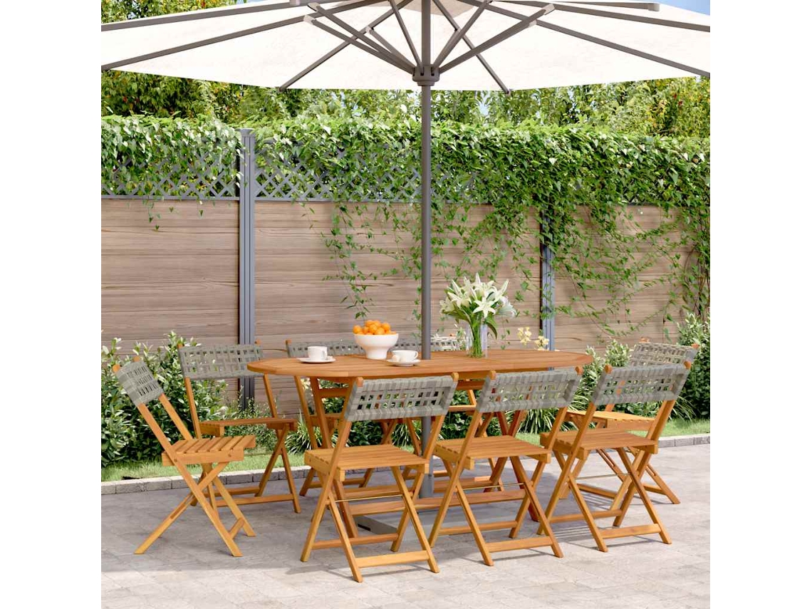 Vidaxl Cadeiras De Jardim Dobráveis 8 Pcs Vime Pe/madeira Maciça Cinza