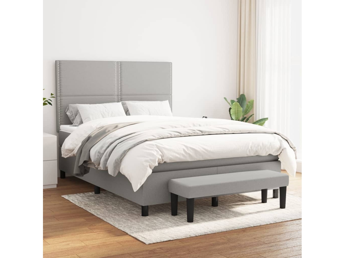Vidaxl Cama Com Molas/colchão 140x200 Cm Tecido Cinzento-claro