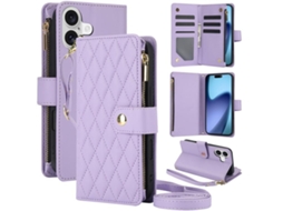 Capa Para Iphone 17 Em Couro Com Zíper Em Formato De Losango E Cordão.