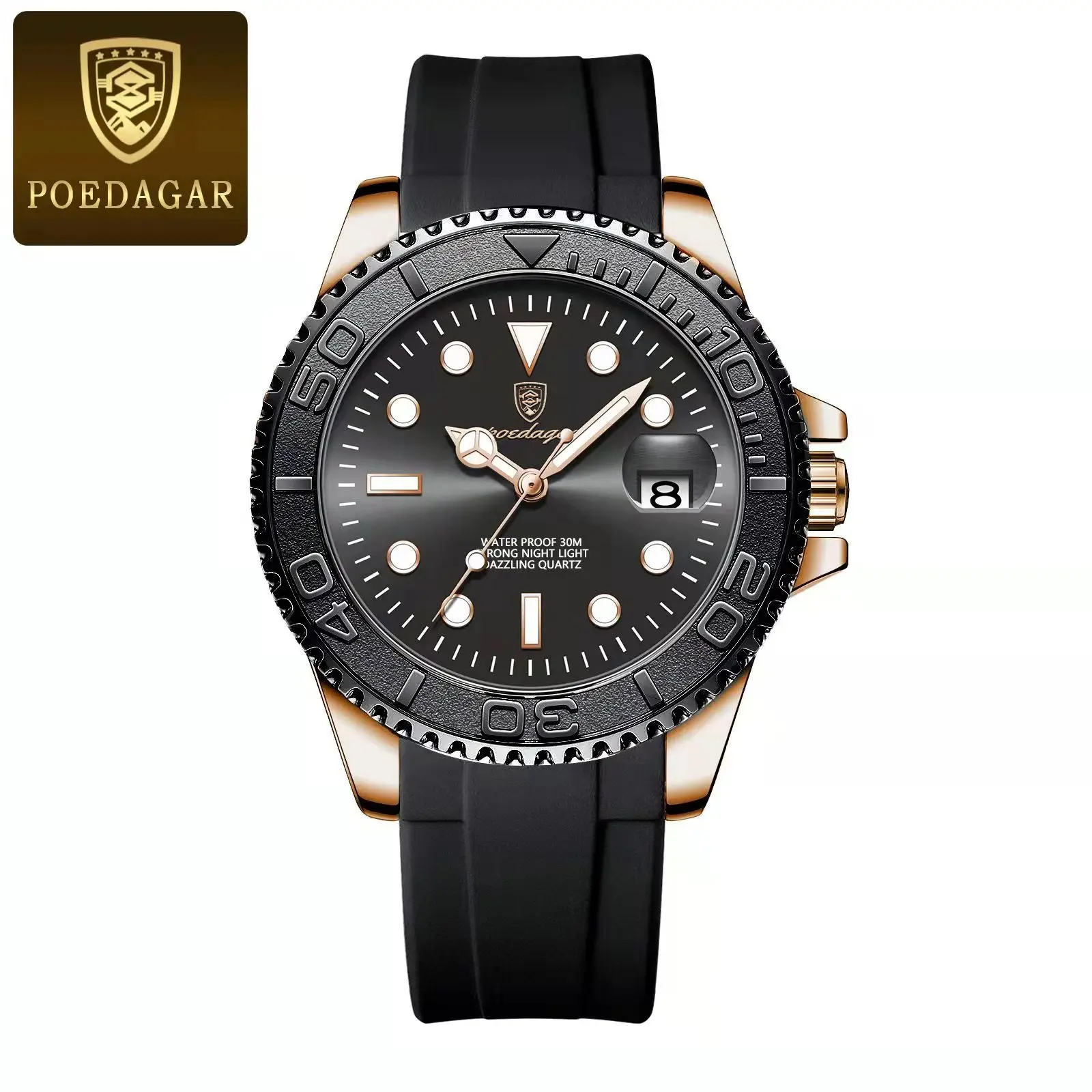 (preto) Relógio masculino de luxo de alta qualidade, em prova d'água, em aço inoxidável, com contador de dados luminoso.