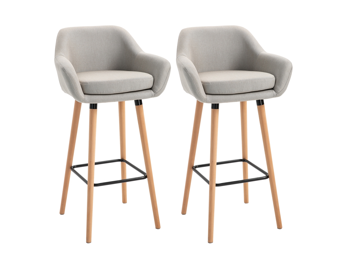 Conjunto 2 Banquetas Bar Linho Almofadas Faia Bege